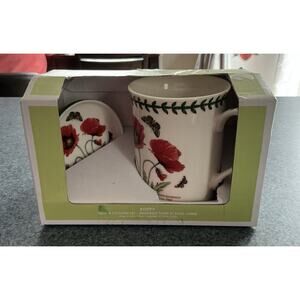 Portmeirion Botanic Garden Ceramic Mug & Coaster Set Red Poppy Butterfly 12oz